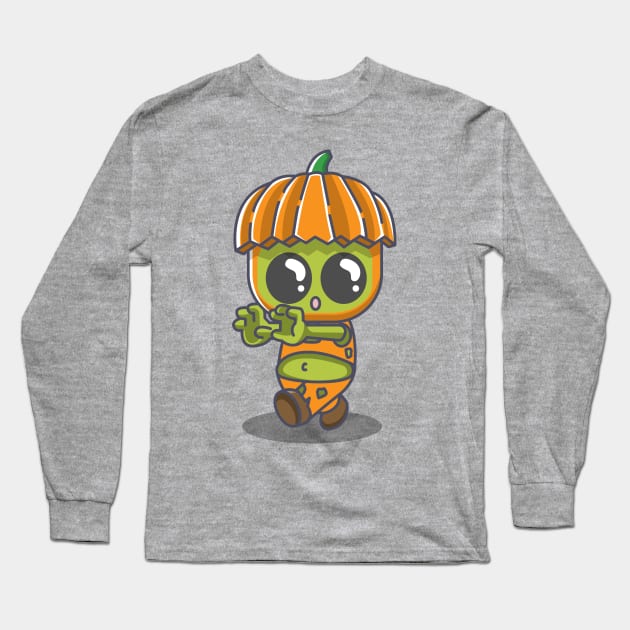 Cute pumpkin zombie Long Sleeve T-Shirt by fflat hds